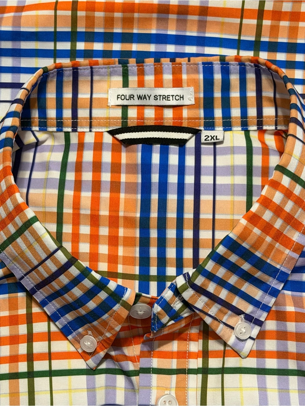 Men's Alex Vando Short-Sleeve Stretch Plaid Button-Down Shirt Orange & Blue XXL - Picture 3 of 5